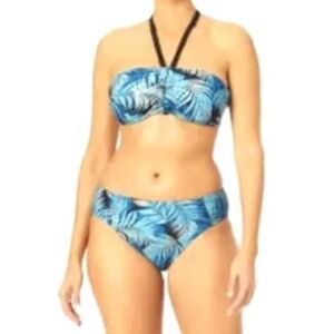 Blue Tropical floral print two piece bikini size M